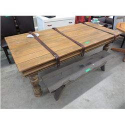 Prop table with leather straps