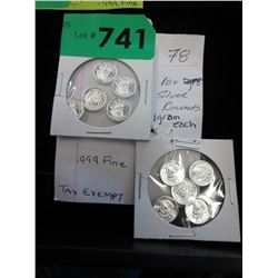 10 x .999 Fine Silver Rounds - 1 Gram Each