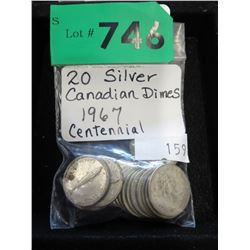 20 Canadian 1967 Silver Dimes