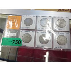 6 Canadian Silver Wartime .50 Cent Coins