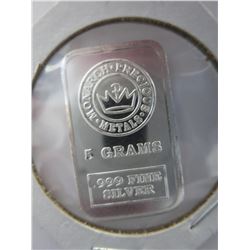 2015 - 5 Gram .999 Silver Monarch Mint Bar