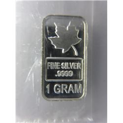 4 x .999 Silver Canada Maple Leaf bars-1 gram each
