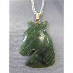 Sterling Silver & Jade horse pendant & necklace