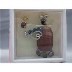3 Sterling Silver genuine gemstone pendants