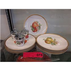 8 Bavarian plates & 3 English egg coddlers