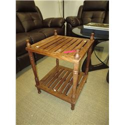 Vintage wood side table with brass inlay design