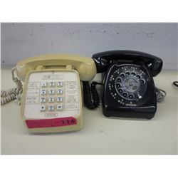 2 Vintage telephones - 1 push button, 1 Rotary
