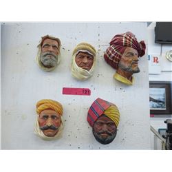5 Vintage "Bosson's" character wall masks