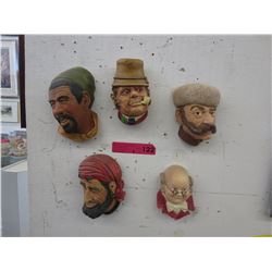 5 Vintage "Bosson's" character wall masks