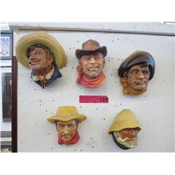 5 Vintage "Bosson's" character wall masks