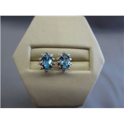 14KT Yellow Gold Blue Topaz & Diamond Earrings
