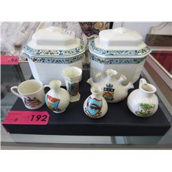 2 Commodore Hotel sugar bowls & miniatures