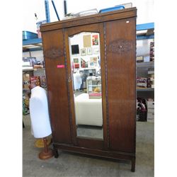 Vintage English oak mirror front wardrobe