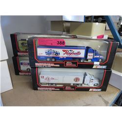 4 NASCAR 1:64 scale die-cast cab trucks
