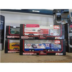 4 NASCAR 1:64 scale die-cast cab trucks