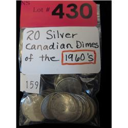 20 Silver Canadian dimes - 1960's