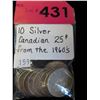 Image 1 : 10 Silver Canadian 25 cent coins - 1960's