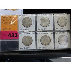 6 Canadian Wartime Silver 50 cent coins