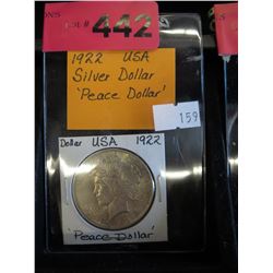 1922 USA Silver Peace dollar