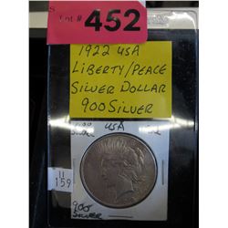 1922 USA Liberty/Peace Silver Dollar