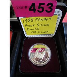 1988 Canadian Proof Silver Dollar in case