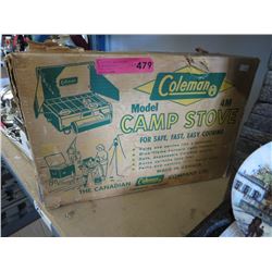 Coleman camp stove in original box.