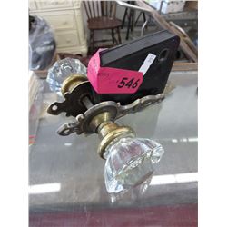 Vintage glass handled door knob with hardware