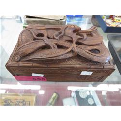 Wood box with detailed Viking style carved top