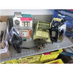 Vintage Paymaster, irons & toy slot machine