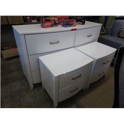 NEW-White Dresser & Bedside Tables