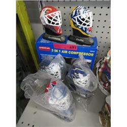 3 in 1 Mini air compressor & 5 mini goalie helmets