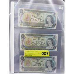 3  Uncirculated Canadian $1 bills