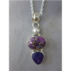 Purple Turquoise, Amethyst & Pearl necklace set
