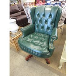 Swivel office chair - green vinyl upholstery