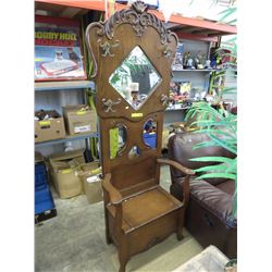 Mirror back wood hall bench - used
