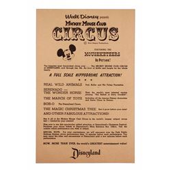 Rare Mickey Mouse Club Circus gate flyer.