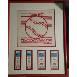 1997 Twins Championship Drive Framed Hanky and (4) Game Tickets