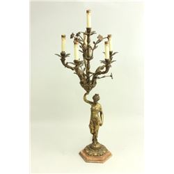 Brass figural candelabra on marble base