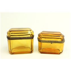 2 amber glass boxes