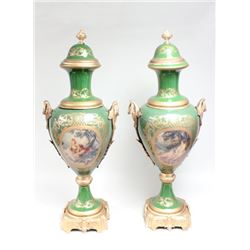 Pair palace size Sevres style urns