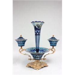 Unusual blue glass mounted centerpiece