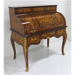 Louis XV style marquetry inlaid cylinder roll desk