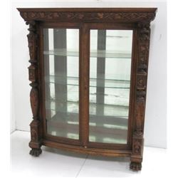 19th c Victorian oak 2 door carved china cabinet