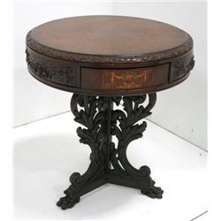 Burled walnut drum table