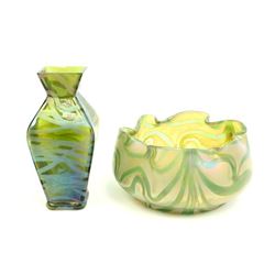 2 Art glass unsigned "Loetz" pieces