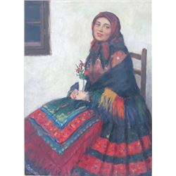 Janos L. Aldor, "Seated Lady with Flowers"