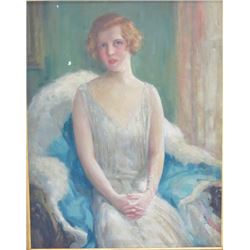 Arthur W. Woelfle,"Portrait of Lady in White Gown"