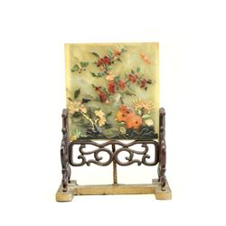 Asian jade screen with semi precious stones