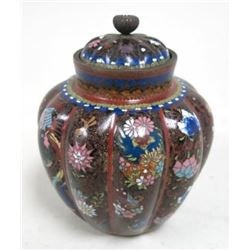 Covered cloisonn? scalloped jar