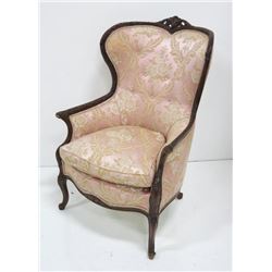 Carved Mahogany & pink upholstered sofa chair